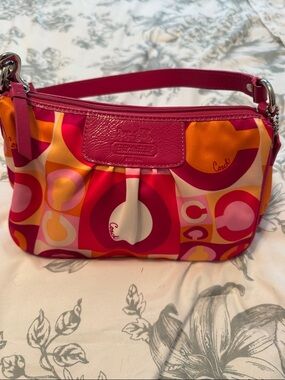Coach Pink, Orange & Cream Signature Print Shoulder Bag
